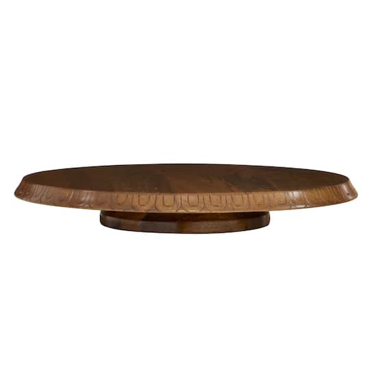 18&#x22; Brown Wood Carved Lazy Susan Cake Stand